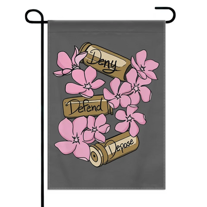 Deny,Defend and Depose Themed Pink Flower Decorative Flag - A Gift For Friend,Family,Colleagues,Roommates