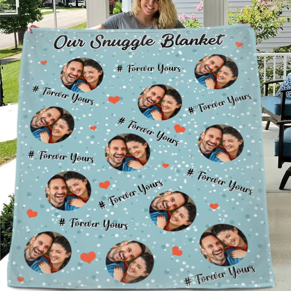 Customized Couple Snuggle Blanket - Personalized Couple's Photo and Custom Labeled Multicolor Flannel Blanket - A Gift For Boyfriend,Girlfriend,Husband,Wife