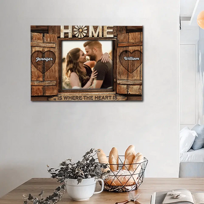 Home is where the heart is - Personalized Custom Pictures of Flag Canvas - Gifts for Couples, Husbands and Wives