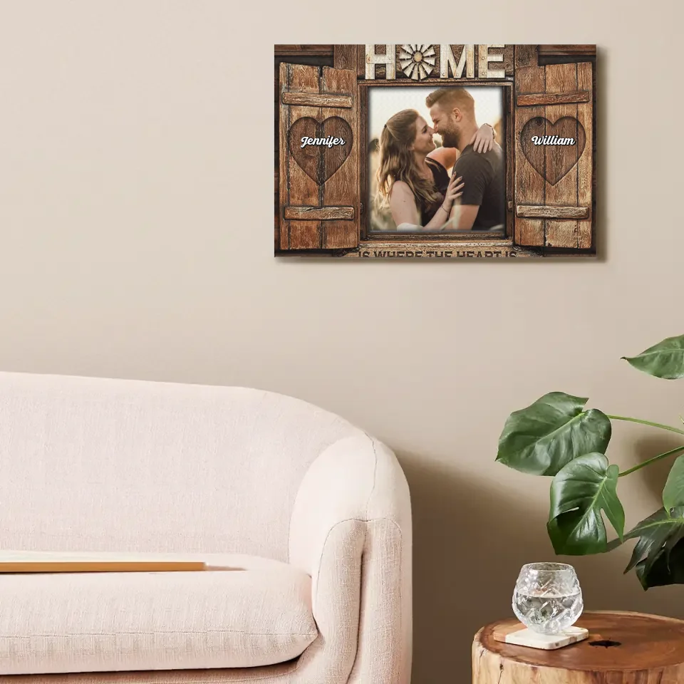 Home is where the heart is - Personalized Custom Pictures of Flag Canvas - Gifts for Couples, Husbands and Wives