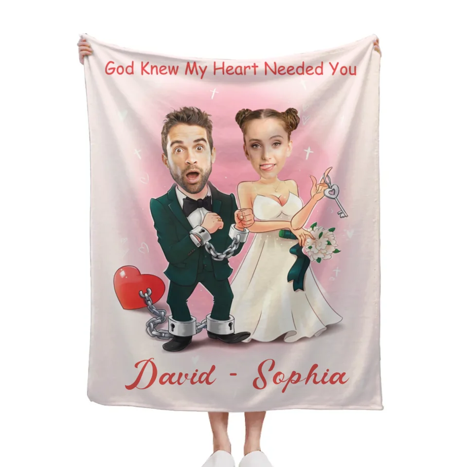 Customized Couple's Theme Blanket - Personalized Couple Photo and Name Wedding Character Image Blanket - A Gift For Girlfriend,Boyfriend,Wife,Husband