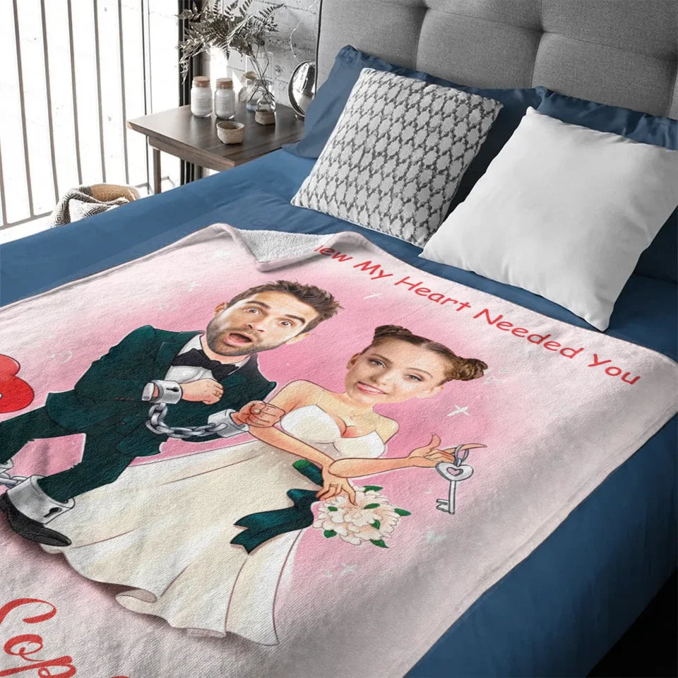 Customized Couple's Theme Blanket - Personalized Couple Photo and Name Wedding Character Image Blanket - A Gift For Girlfriend,Boyfriend,Wife,Husband