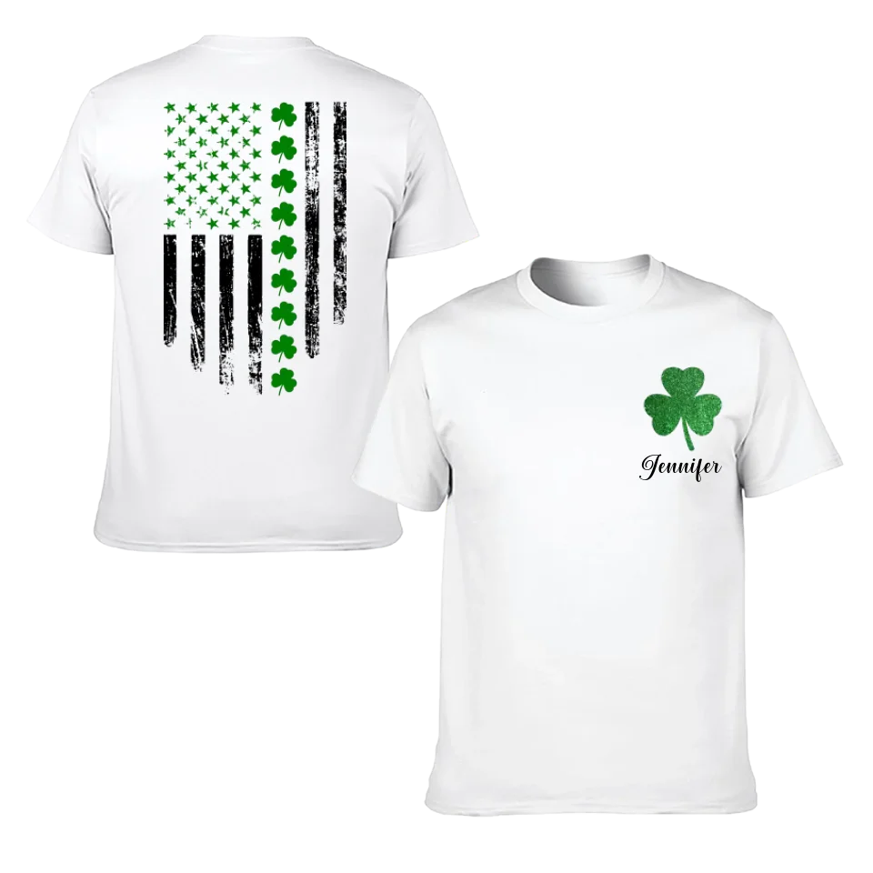 St. Patrick'S Day Flag Shamrock Personalized Name Custom Printed T-Shirt Sweatshirt - Gift For Family, Friends And Loved Ones