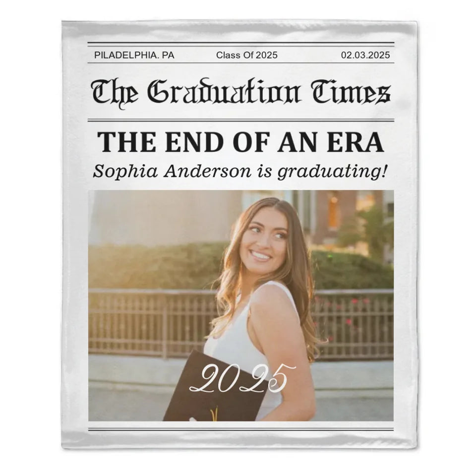 Customized Graduation Newspaper Template Blanket - Personalized Name,Photo and Date Graduation Season Blankets - A Graduation Gift For Kids,Students,Roommates