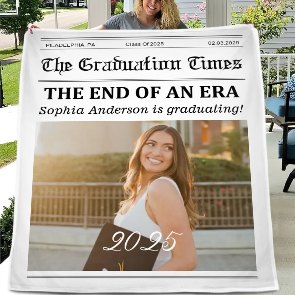 Customized Graduation Newspaper Template Blanket - Personalized Name,Photo and Date Graduation Season Blankets - A Graduation Gift For Kids,Students,Roommates