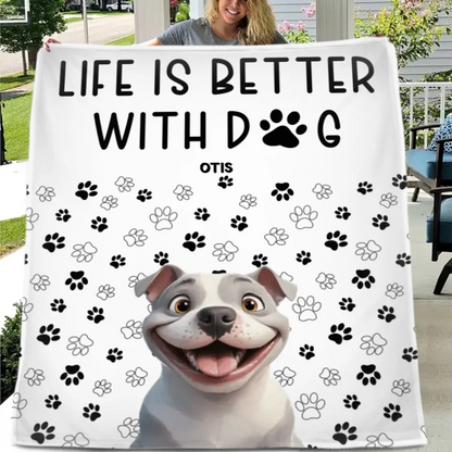 Customized Puppy Themed Blanket - Personalized Pet Pattern and Name Paw Print Blanket - A Gift For Dog Lovers,Dog Owners