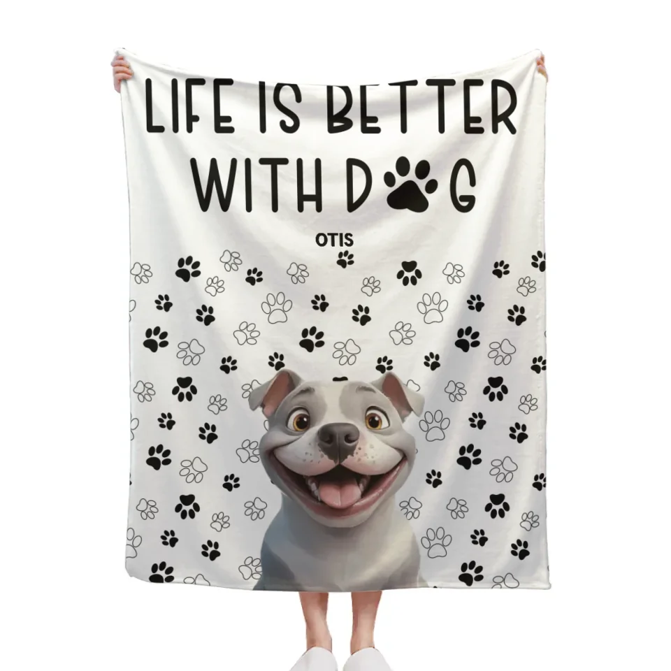 Customized Puppy Themed Blanket - Personalized Pet Pattern and Name Paw Print Blanket - A Gift For Dog Lovers,Dog Owners