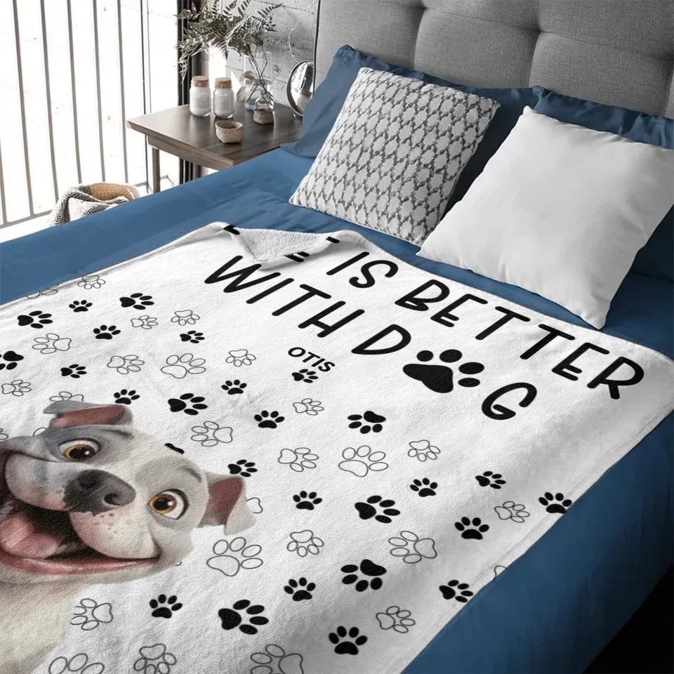 Customized Puppy Themed Blanket - Personalized Pet Pattern and Name Paw Print Blanket - A Gift For Dog Lovers,Dog Owners