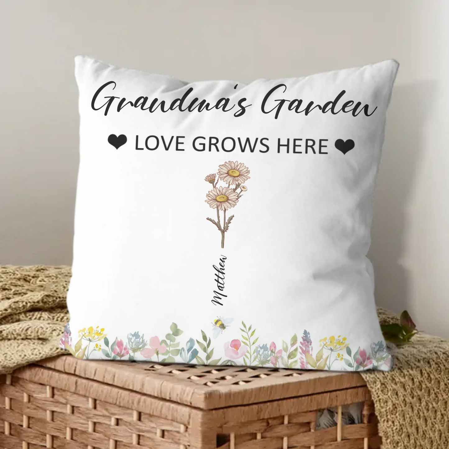 Customized Garden Themed Pillows - Personalized Birthday Flower and Name Bush Pattern Pillow - A Gift For Family,Friend,Flower Lovers