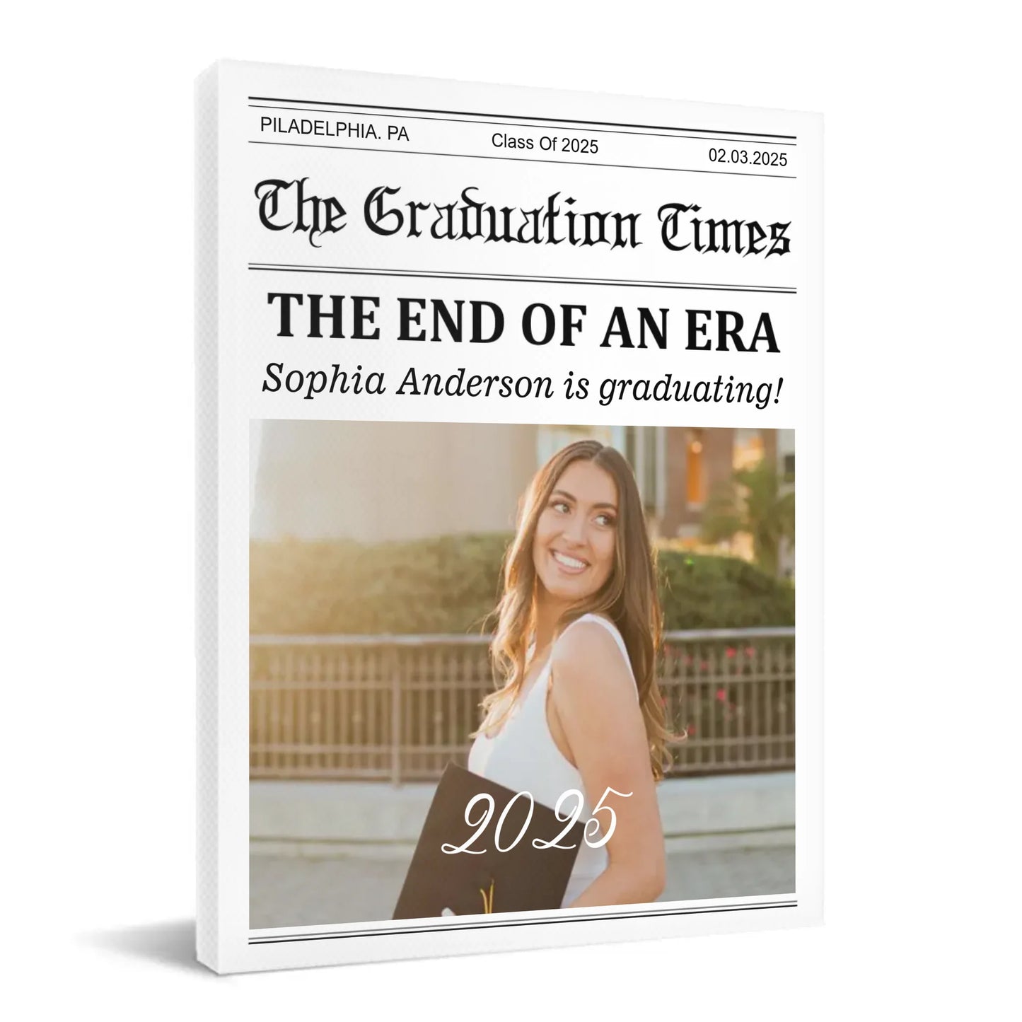 Customized Graduation Newspaper Template Wall Art - Personalized Name,Photo and Date Graduation Season Canvas Painting - A Graduation Gift For Kids,Students,Roommates