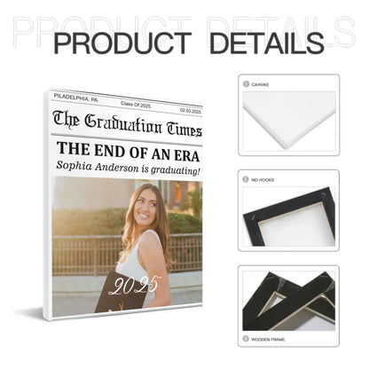 Customized Graduation Newspaper Template Wall Art - Personalized Name,Photo and Date Graduation Season Canvas Painting - A Graduation Gift For Kids,Students,Roommates