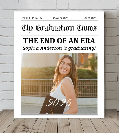 Customized Graduation Newspaper Template Wall Art - Personalized Name,Photo and Date Graduation Season Canvas Painting - A Graduation Gift For Kids,Students,Roommates