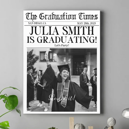 Customized Graduation Themed Wall Art - Personalized Name,Photo and Date Graduation Season Canvas Painting - A Graduation Gift For Kids,Students,Roommates