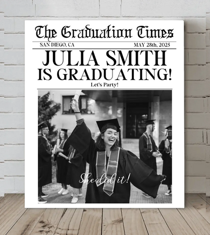 Customized Graduation Themed Wall Art - Personalized Name,Photo and Date Graduation Season Canvas Painting - A Graduation Gift For Kids,Students,Roommates