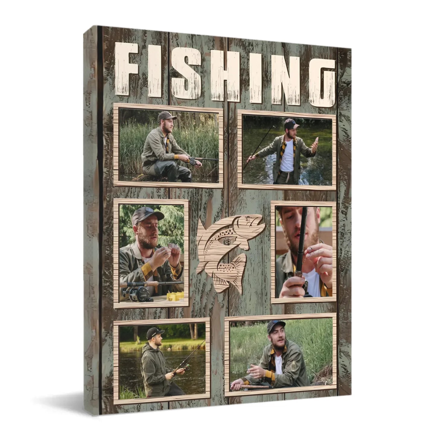 Custom Fishing Themed Wall Art - Personalized Collage of Photos Decorative Painting - A Gift For Dad,Grandpa,Fishing Lovers