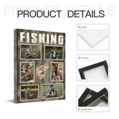 Custom Fishing Themed Wall Art - Personalized Collage of Photos Decorative Painting - A Gift For Dad,Grandpa,Fishing Lovers