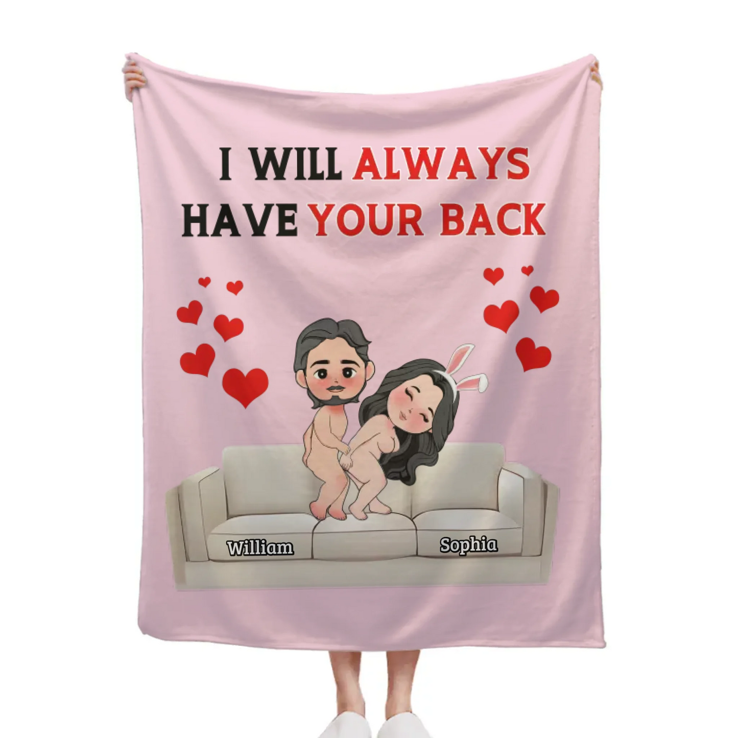 Customised Fun Couple Blanket - Personalised names and cartoon couple images Quirky Fun Blanket - Gifts for Girlfriends, Boyfriends, Husbands, Wives