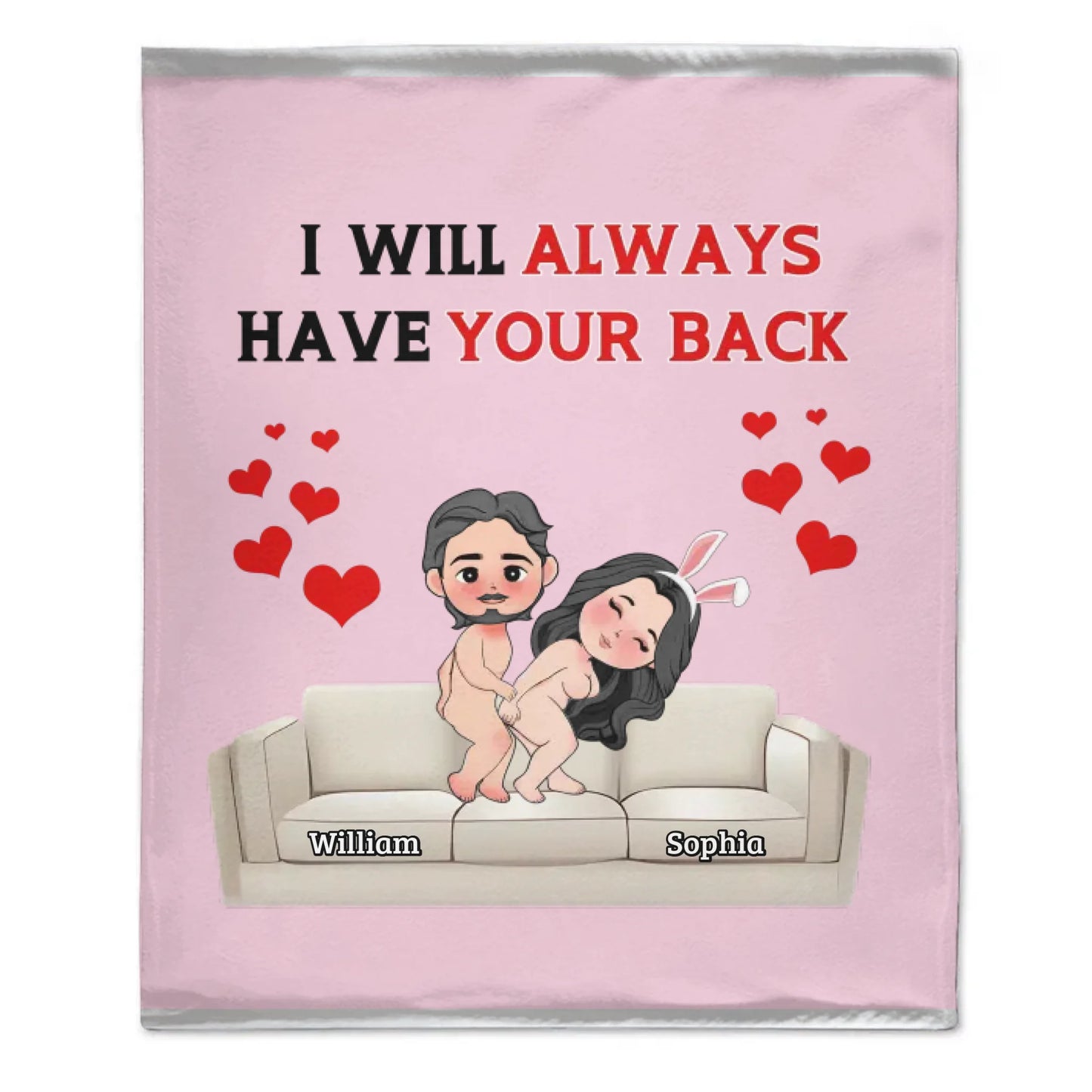 Customised Fun Couple Blanket - Personalised names and cartoon couple images Quirky Fun Blanket - Gifts for Girlfriends, Boyfriends, Husbands, Wives