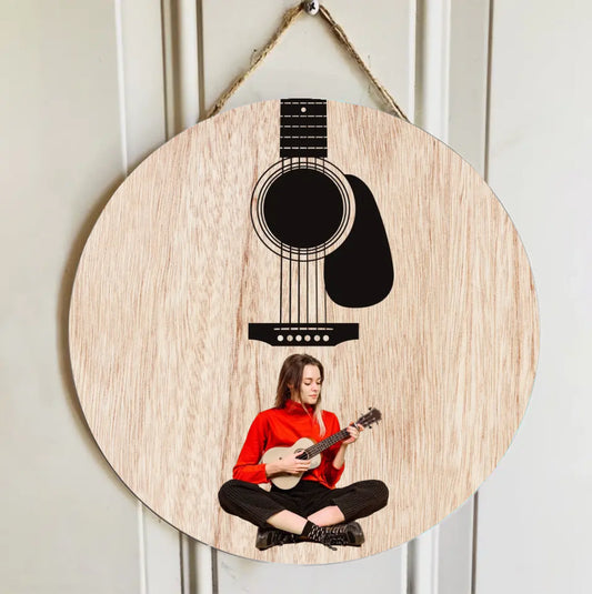 Custom Guitar Themed Wooden Door Signs - Guitar Style Wooden Door Sign Decorations That Can Be Personalized With Photos - A Gift For Friend,Guitarist,Guitar Lovers