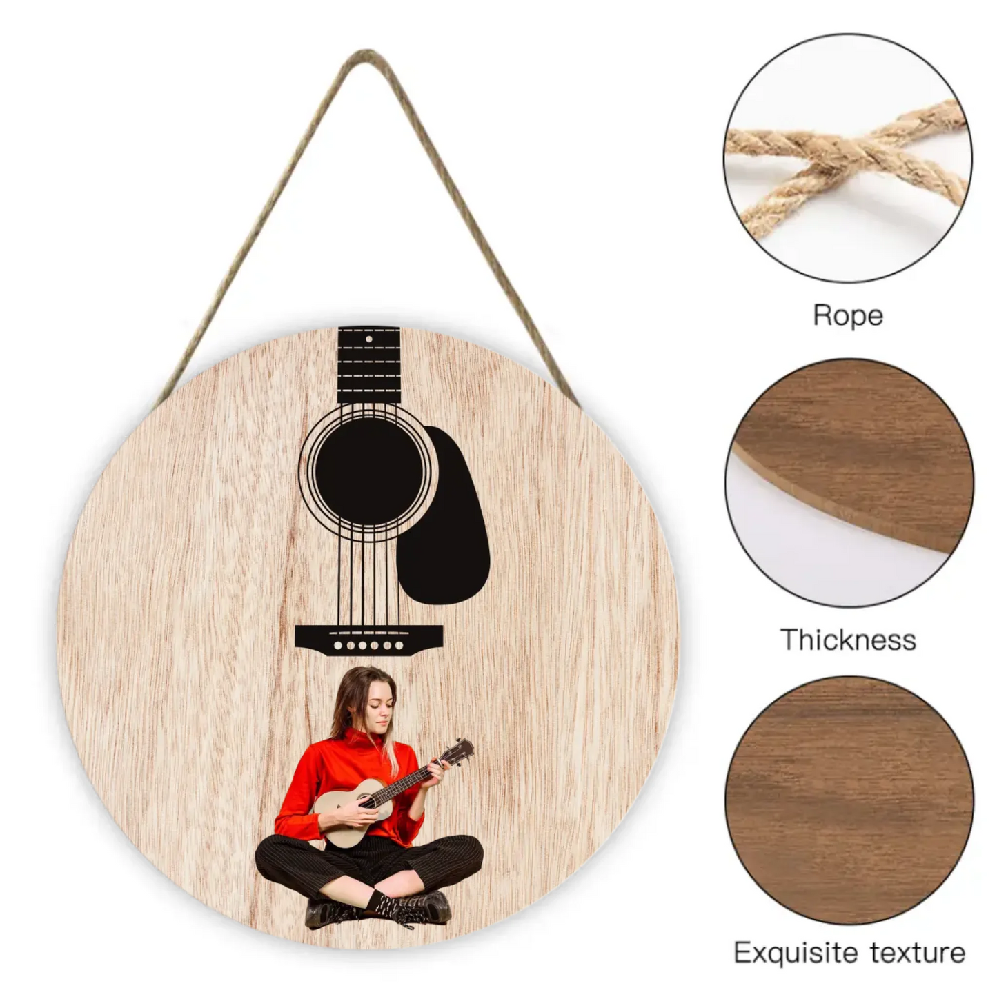 Custom Guitar Themed Wooden Door Signs - Guitar Style Wooden Door Sign Decorations That Can Be Personalized With Photos - A Gift For Friend,Guitarist,Guitar Lovers