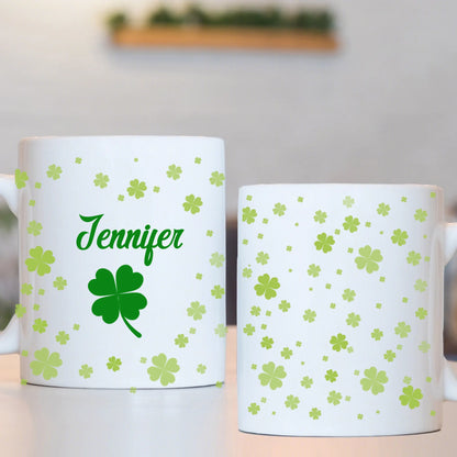 Personalized Name Custom Irish Four Leaf Clover Ceramic Mug - St. Patrick's Day Gift - For Family and Friends