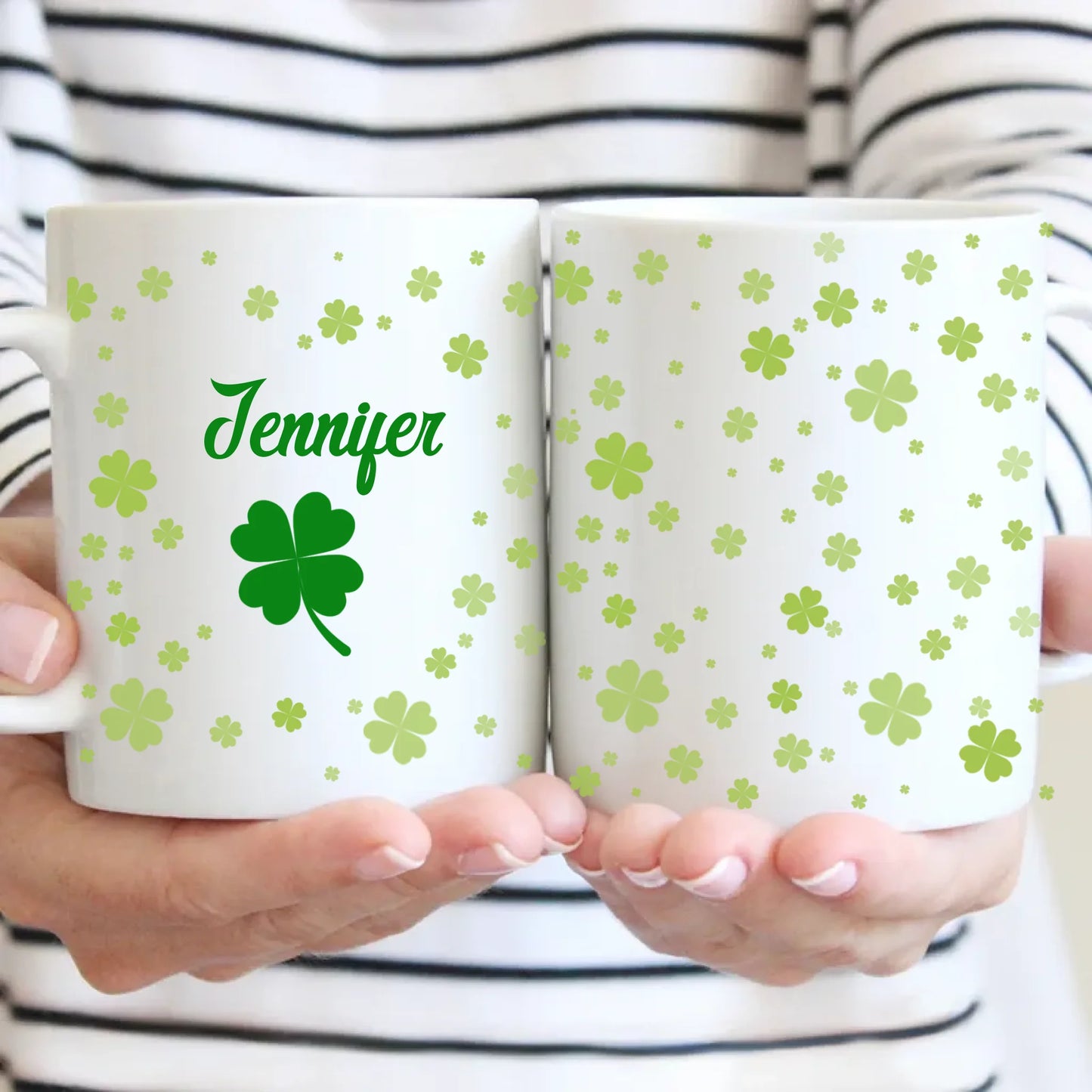 Personalized Name Custom Irish Four Leaf Clover Ceramic Mug - St. Patrick's Day Gift - For Family and Friends