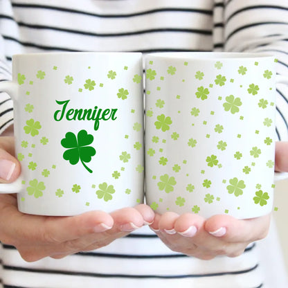 Personalized Name Custom Irish Four Leaf Clover Ceramic Mug - St. Patrick's Day Gift - For Family and Friends