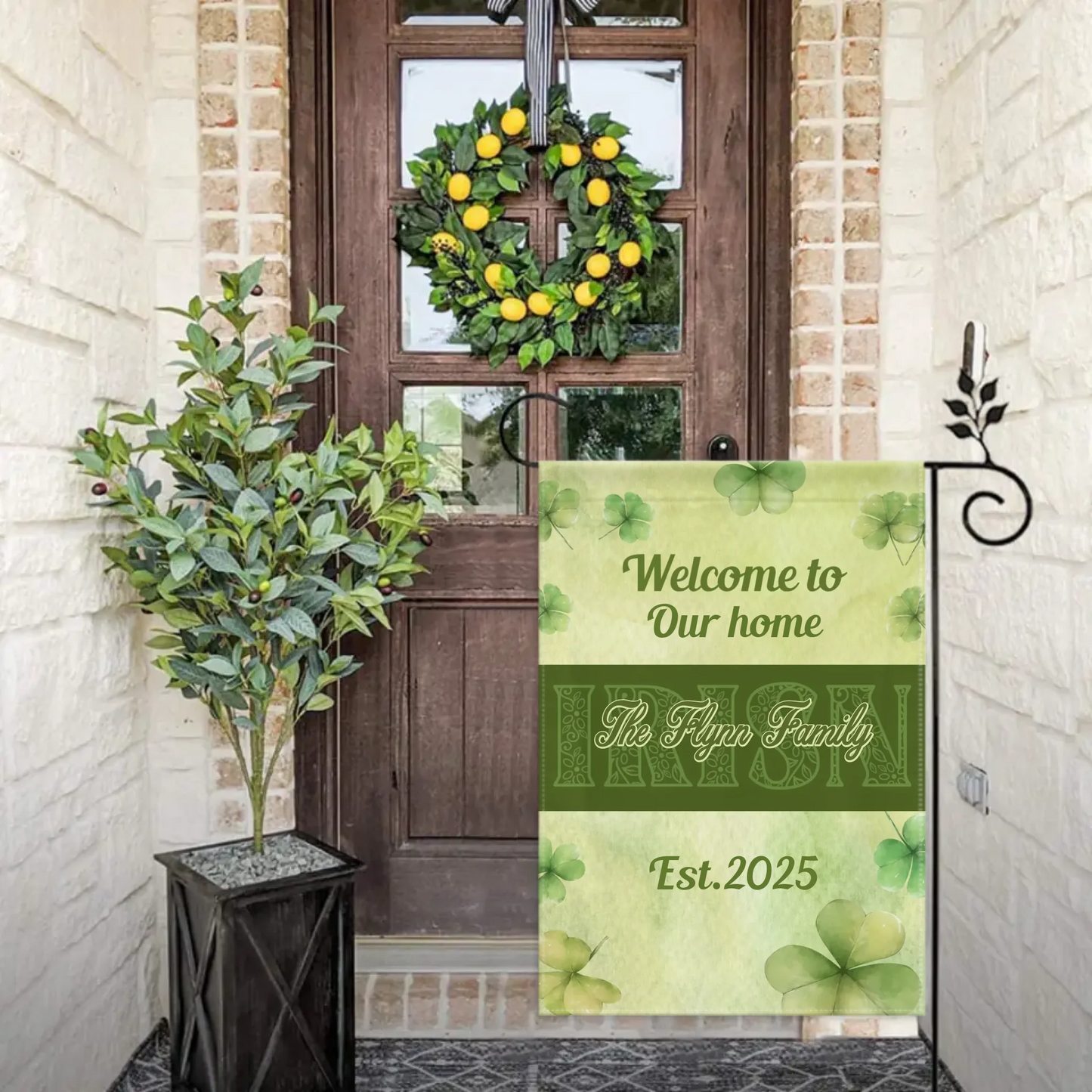 Personalized St. Patrick's Day Irish Shamrock 4-Leaf Garden Flag with Text St. Patrick's Day Gifts for the Family