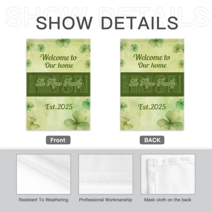 Personalized St. Patrick's Day Irish Shamrock 4-Leaf Garden Flag with Text St. Patrick's Day Gifts for the Family