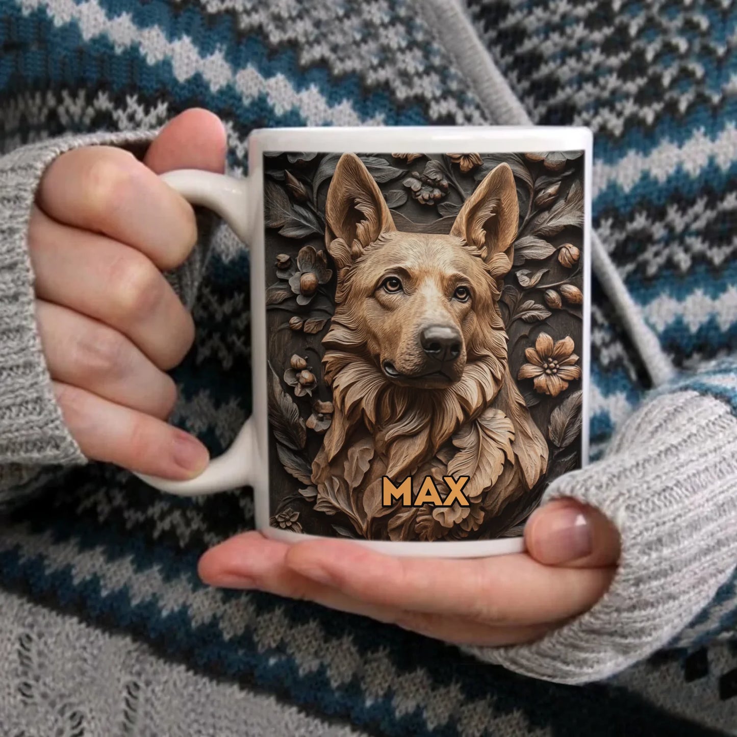 Customized Embossed Style Pattern Mugs - Personalized Dog and Name Mug - A Gift For Dog Owners,Dog Lovers