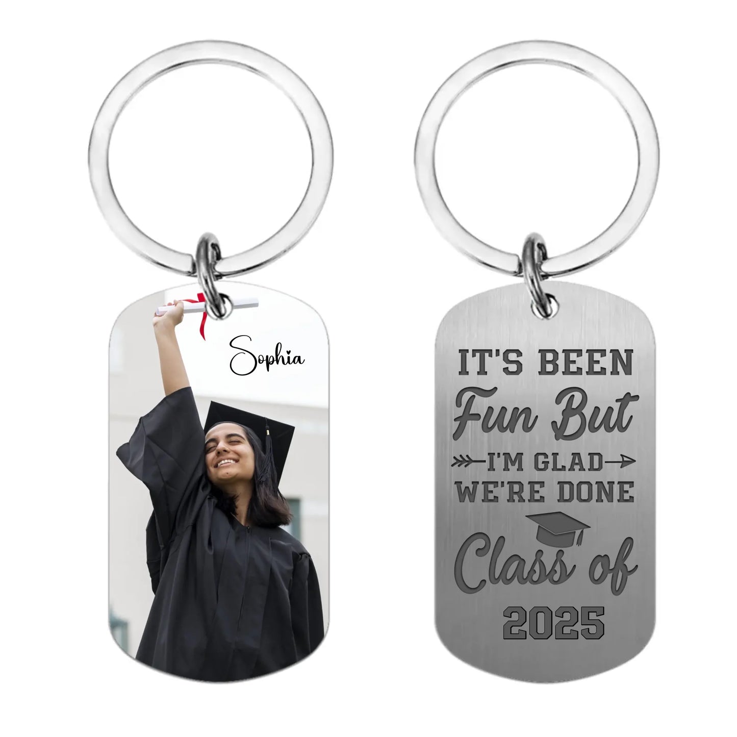 Porte-clés photo personnalisé pour remise de diplôme - C'est amusant mais je suis heureux que nous ayons terminé - Cadeau pour les diplômés