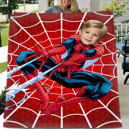 Customized Superhero Blanket - Personalized Name and Photo Spider-Man Themed Flannel Blanket - A Gift For Children,Grandchildren,Students