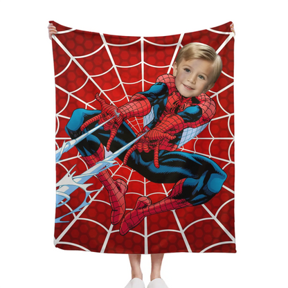 Customized Superhero Blanket - Personalized Name and Photo Spider-Man Themed Flannel Blanket - A Gift For Children,Grandchildren,Students