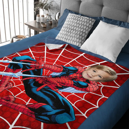 Customized Superhero Blanket - Personalized Name and Photo Spider-Man Themed Flannel Blanket - A Gift For Children,Grandchildren,Students