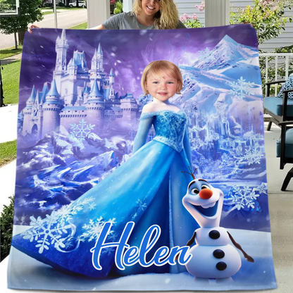 Customized Princess Elsa Blanket - Personalized Name and Photo Princess Elsa Ice Themed Blanket - A Gift For Girl,Daughter,Granddaughter,Sister,BFF