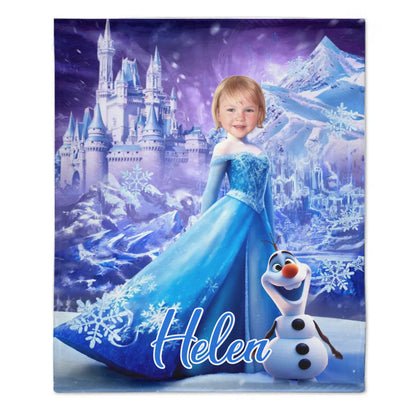 Customized Princess Elsa Blanket - Personalized Name and Photo Princess Elsa Ice Themed Blanket - A Gift For Girl,Daughter,Granddaughter,Sister,BFF