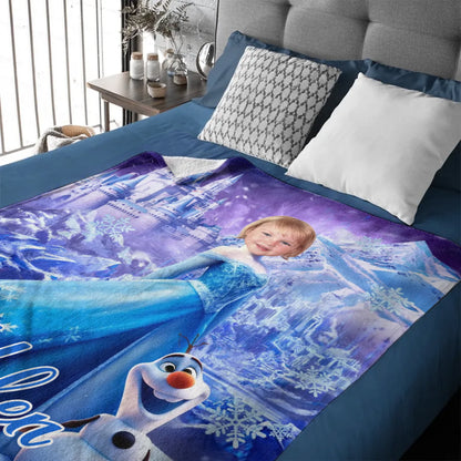 Customized Princess Elsa Blanket - Personalized Name and Photo Princess Elsa Ice Themed Blanket - A Gift For Girl,Daughter,Granddaughter,Sister,BFF