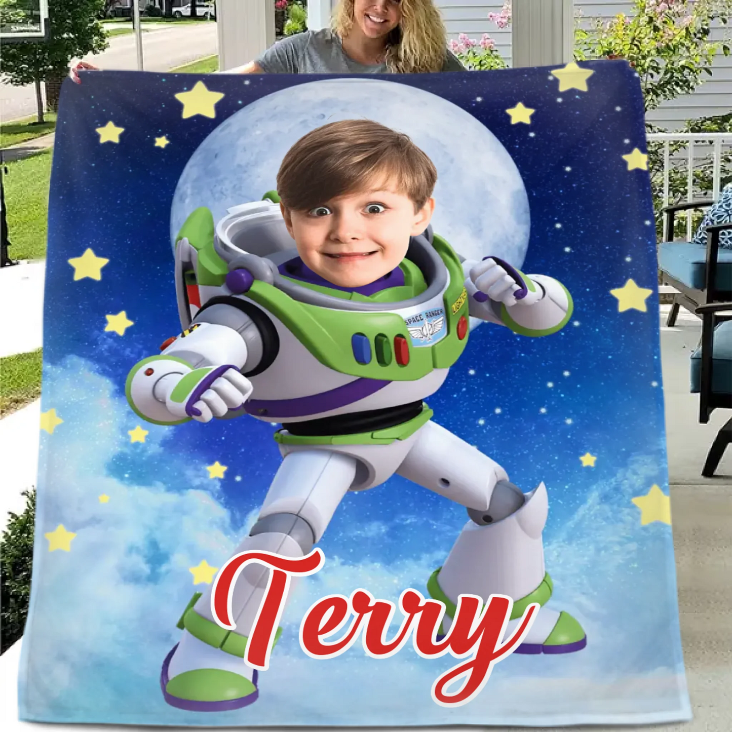 Customized Buzz Lightyear Themed Blanket - Personalized Photo and Name Buzz Lightyear Flannel Blanket - A Gift For Children,Grandson,Buzz Lightyear Enthusiast