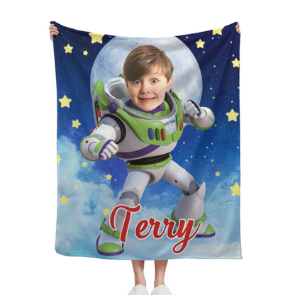 Customized Buzz Lightyear Themed Blanket - Personalized Photo and Name Buzz Lightyear Flannel Blanket - A Gift For Children,Grandson,Buzz Lightyear Enthusiast