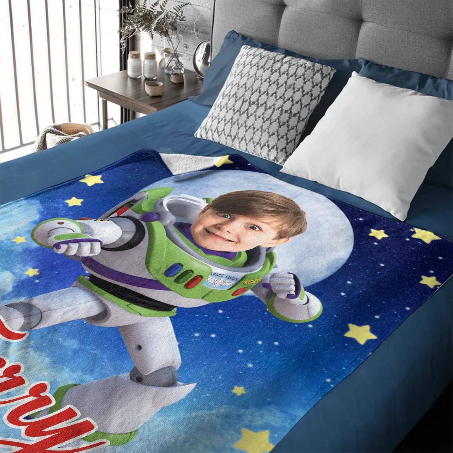 Customized Buzz Lightyear Themed Blanket - Personalized Photo and Name Buzz Lightyear Flannel Blanket - A Gift For Children,Grandson,Buzz Lightyear Enthusiast