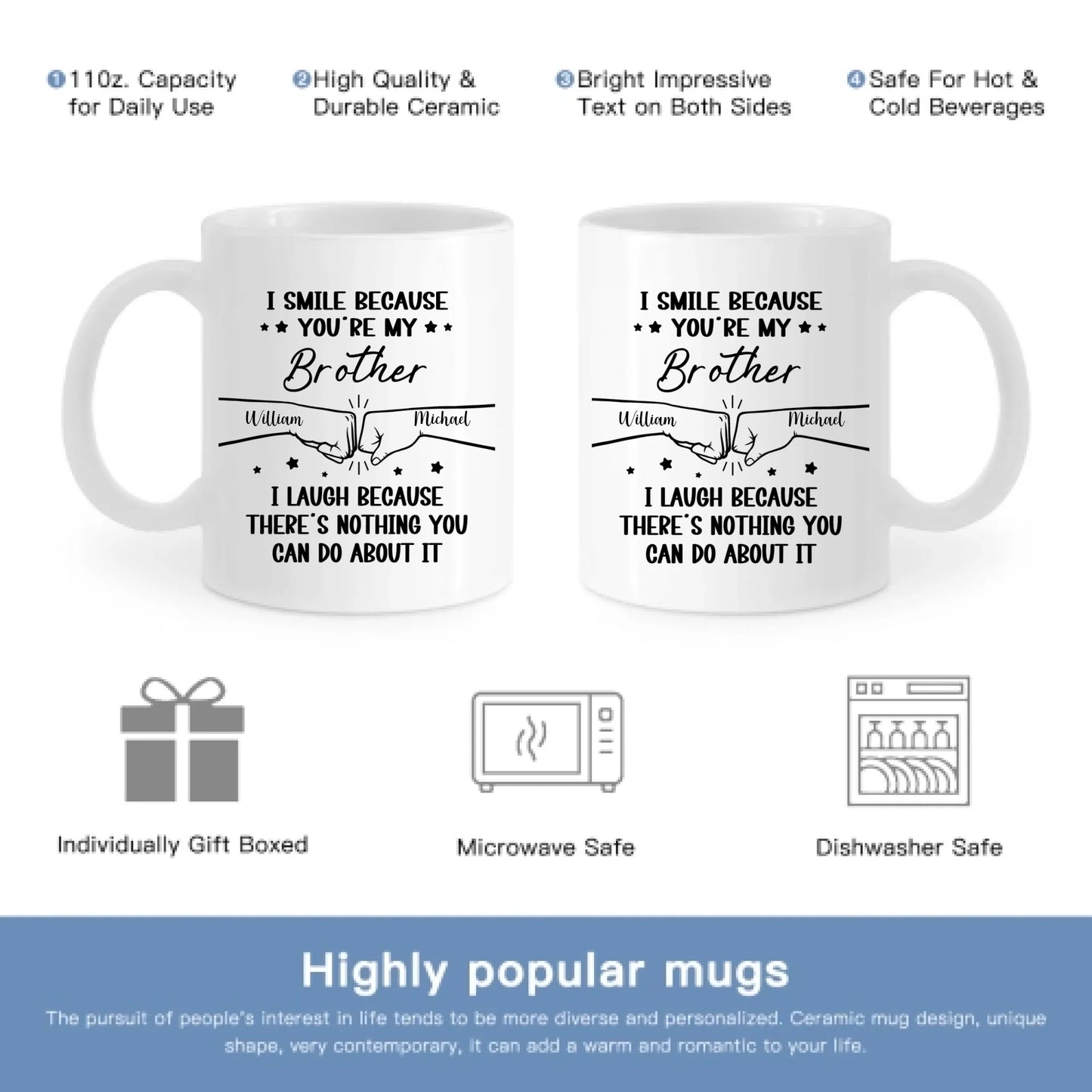 Customized Family Mugs - Personalized Minimalist Mug with Family Theme and Name - A Gift For Family,Dad,Mom,Sister,Brother