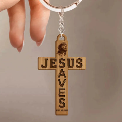 Customized Cross Shape Keychain - Personalized Name Jesus Cross Acrylic Keychain - A Gift For Friend,Family,Christian,BFF