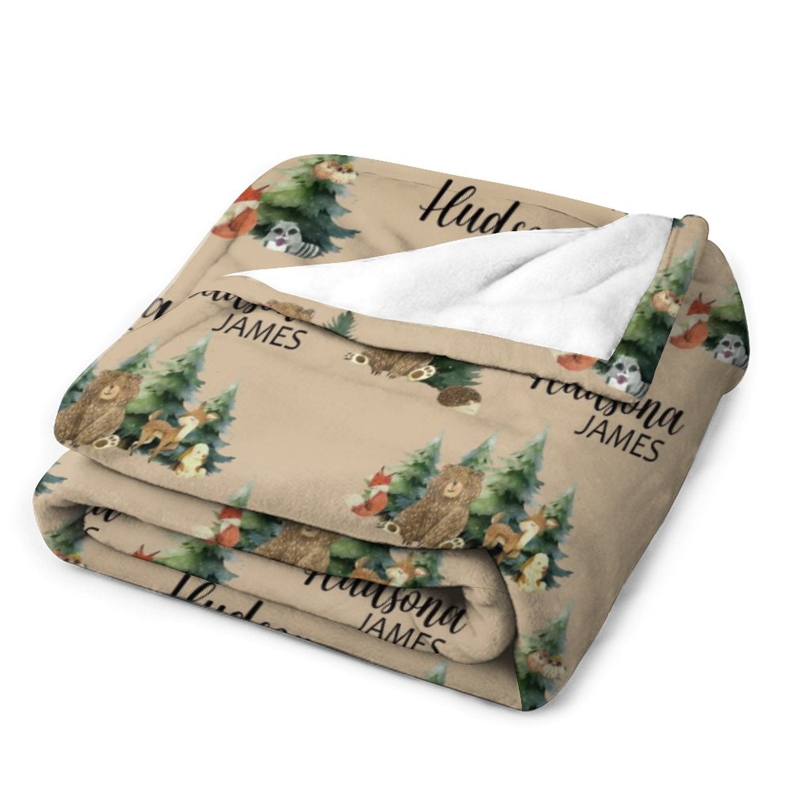 Personalized Forest Animal Blanket - Custom Baby Name Woodland Blanket, Wildlife Name Blanket