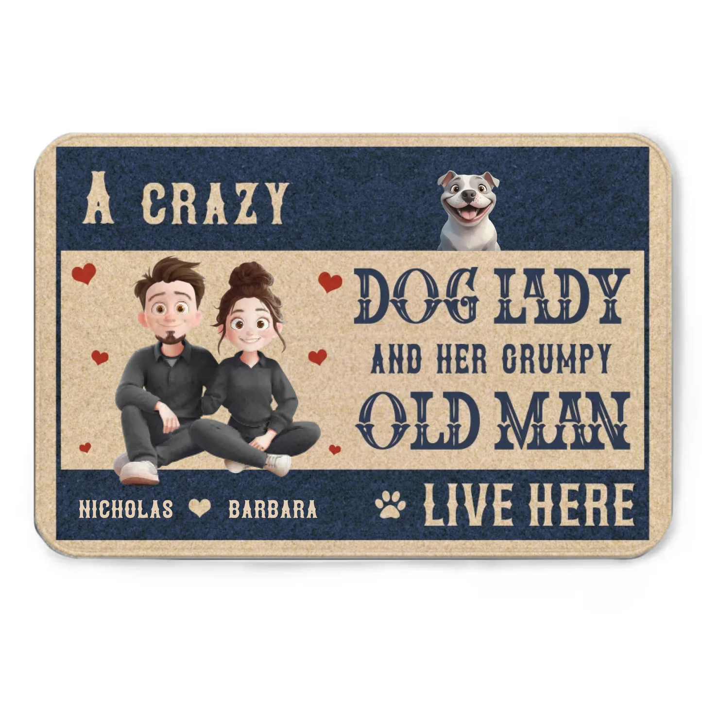 Customized Couple and Dog Floor Mats - Stylish and Trendy Doormat with Personalized Character Images,Names and Dog Breeds - Funny Gifts For Dog Owners,Dog Lovers,Family