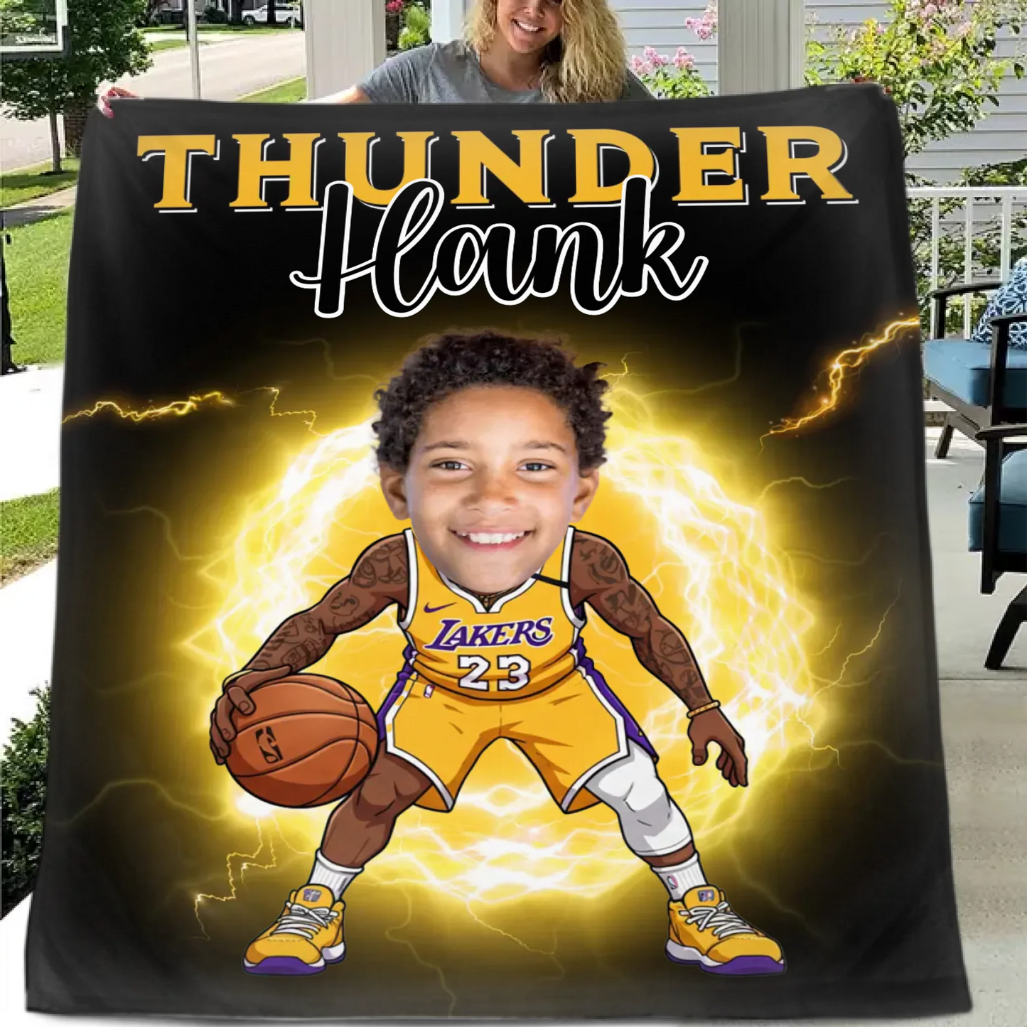 Personalized Name Picture Custom Cartoon NBA Blanket - Gifts for NBA Fans