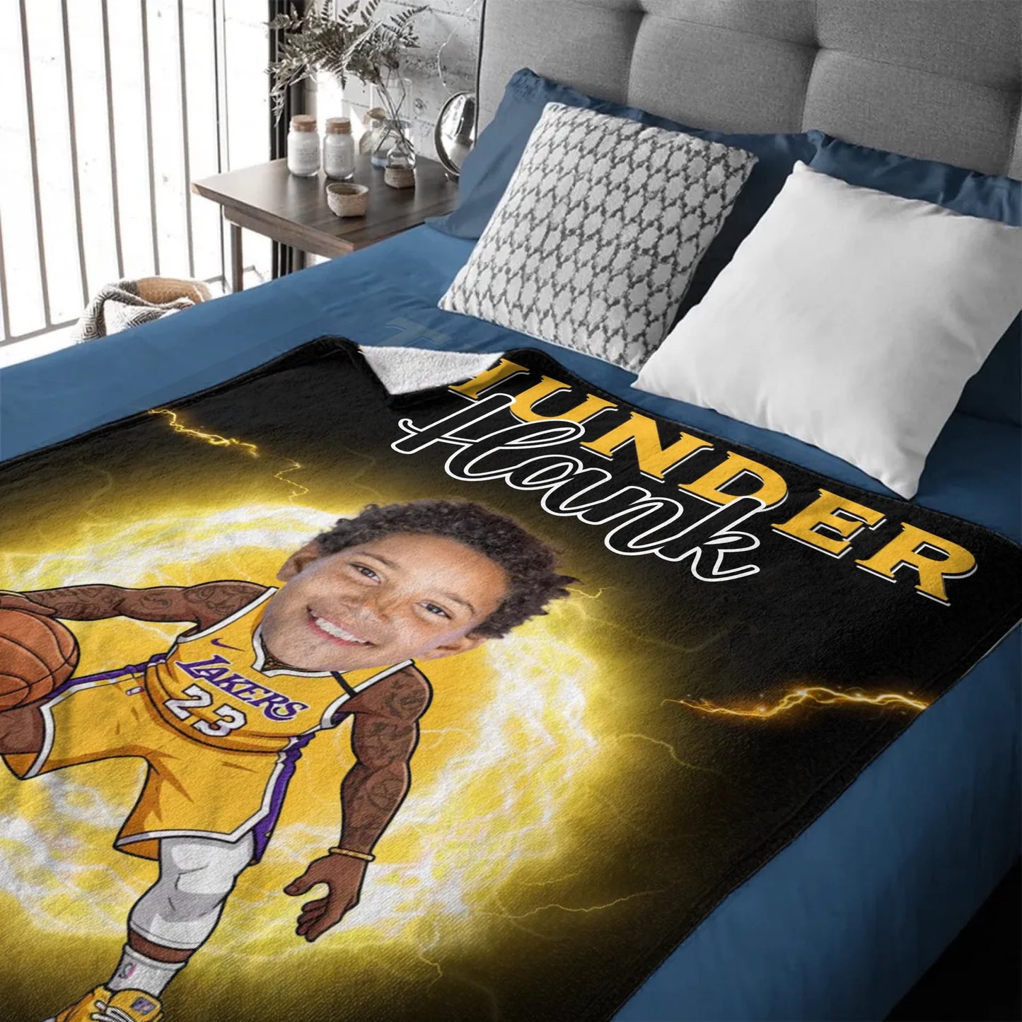 Personalized Name Picture Custom Cartoon NBA Blanket - Gifts for NBA Fans