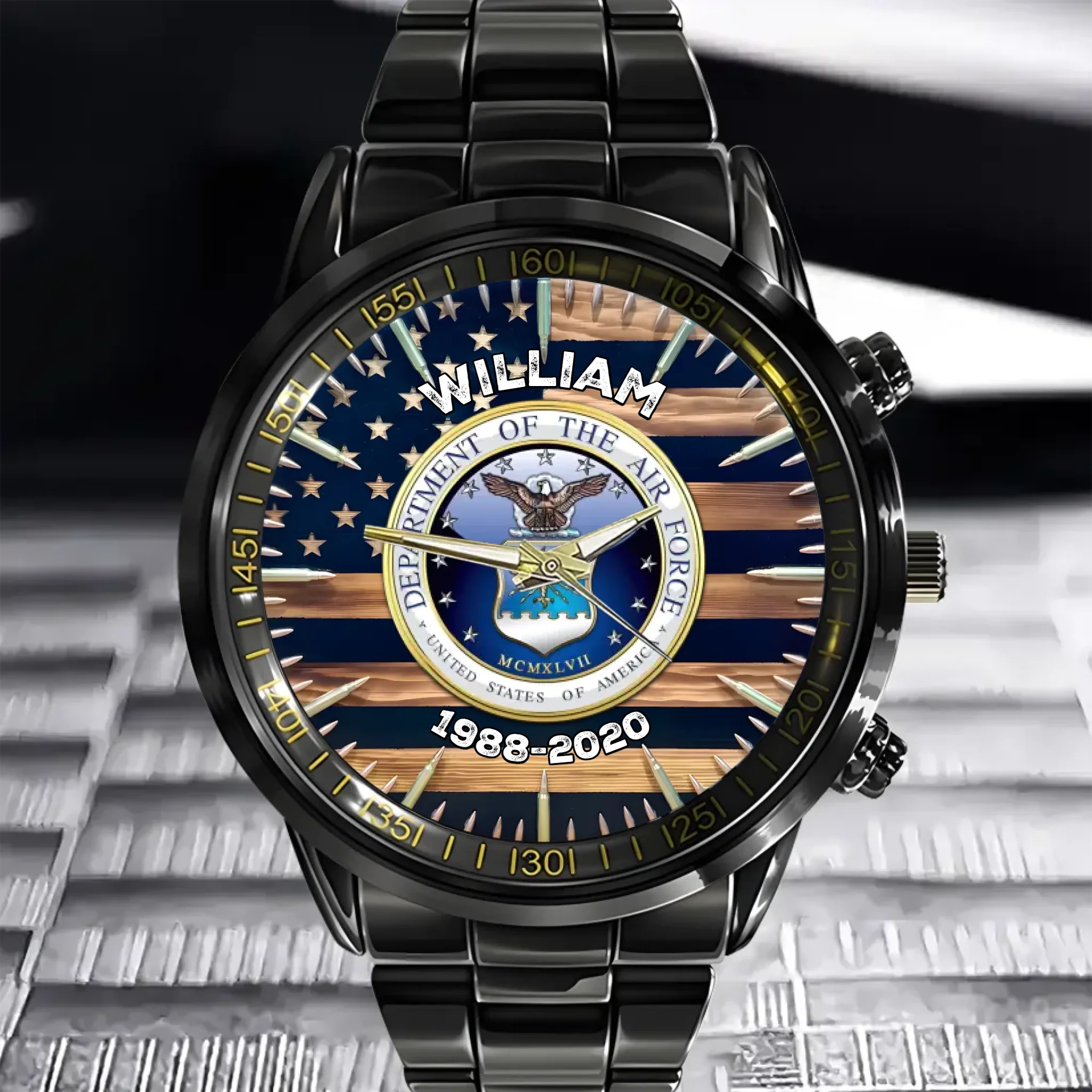 Customized American Flag Watch – Military-themed Watche with Customizable Department Logo - A Gift For Friend,Family,Soldier