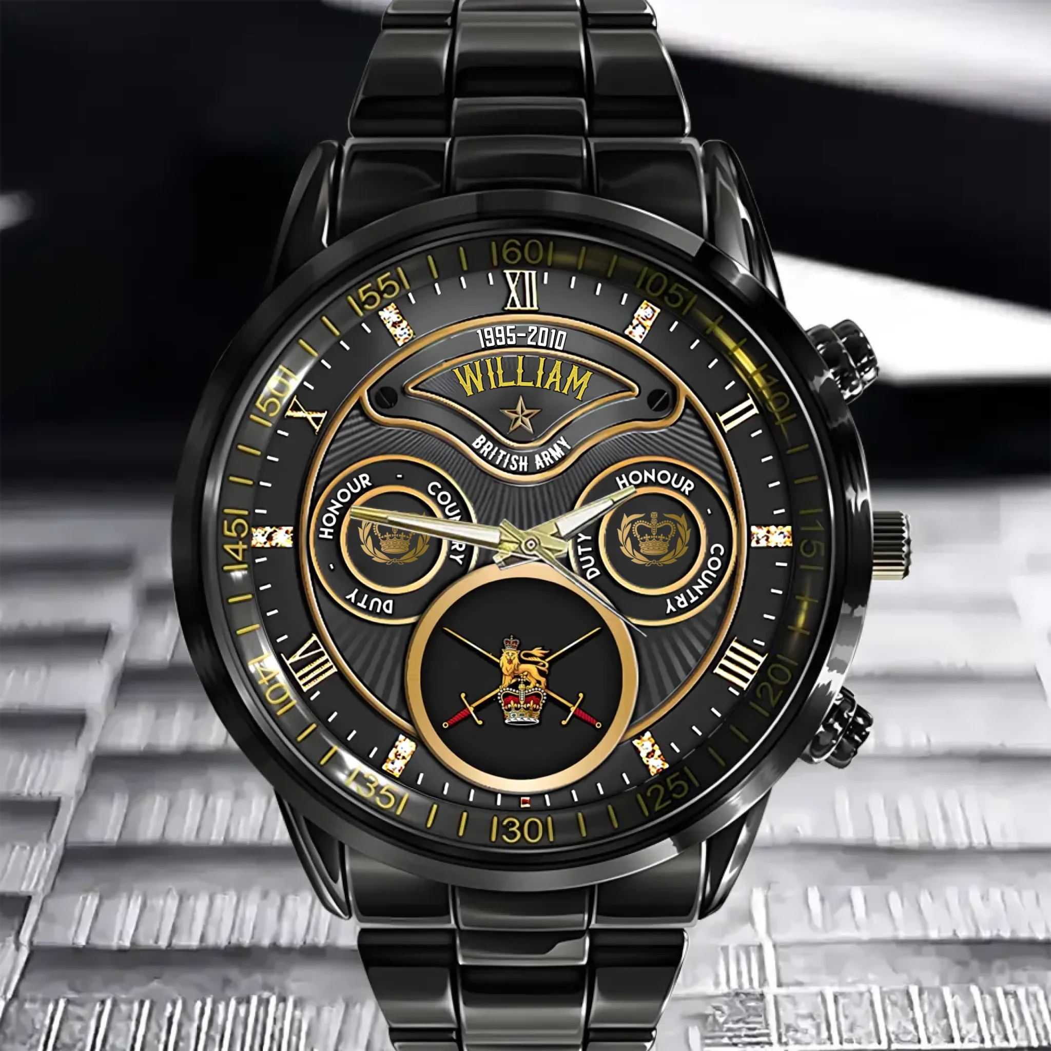 Personalized British Veteran Military Logo&Rank Custom Name&Time Watch