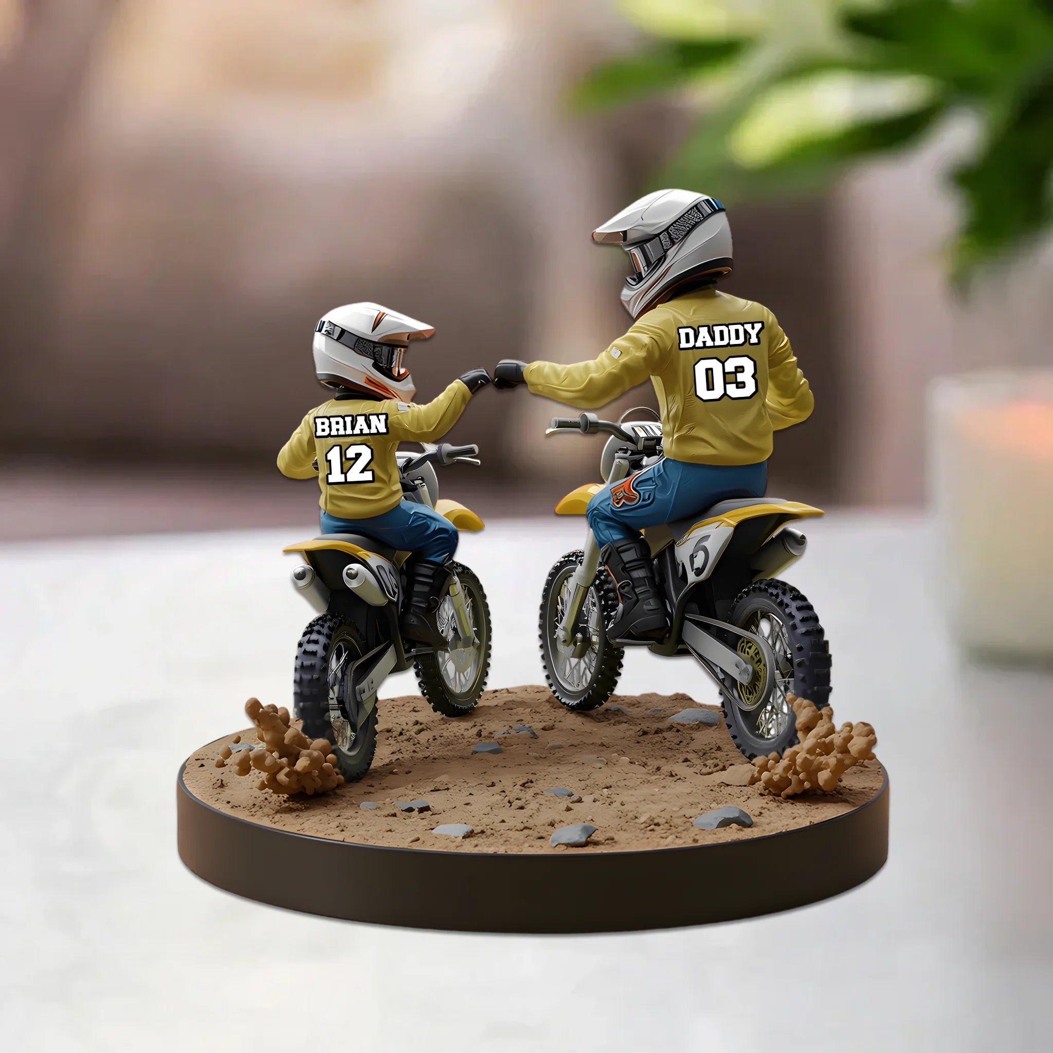 Dirt Bike Dad And Kid - Personalized Dirt Bike Shaped Acrylic Plaque