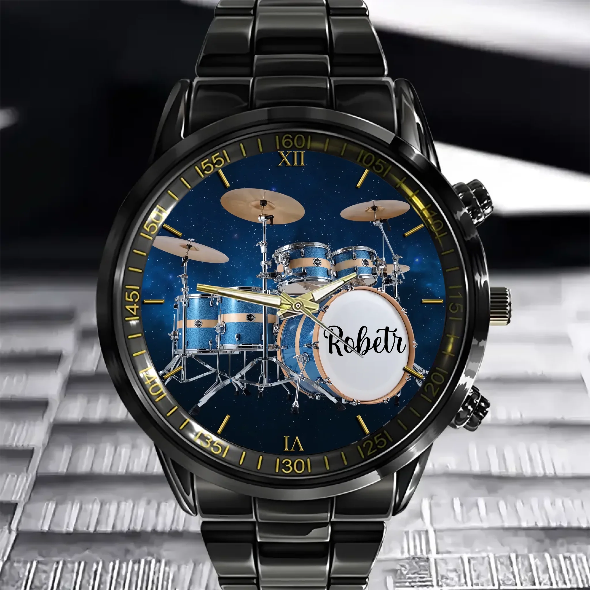 Personalized Musical Drum Set Custom Name Watch